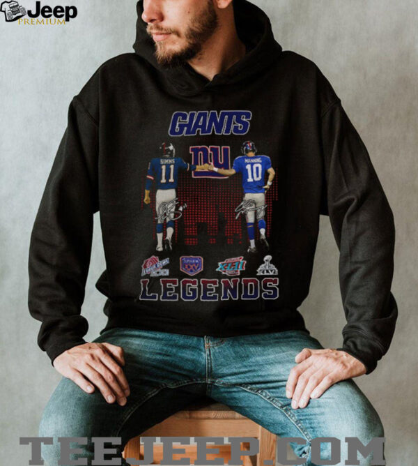 Phil Simms with Eli Manning New York Giants Football Legends signatures shirt