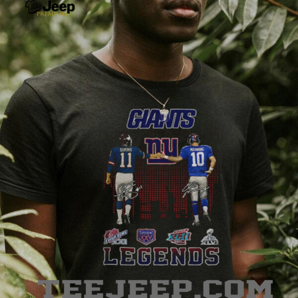 Phil Simms with Eli Manning New York Giants Football Legends signatures shirt