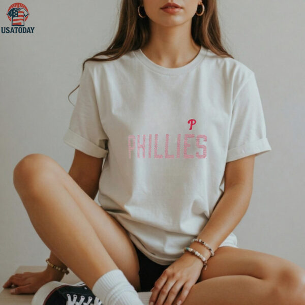 Philadelphia Phillies G III 4Her by Carl Banks Women’s Super Slim Fit Lightweight Dot Print V Neck T Shirt