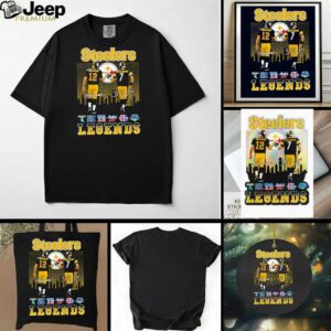 Pittsburgh Steelers city skyline Bradshaw and Roethlisberger legends Super Bowl signatures shirt