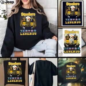 Pittsburgh Steelers city skyline Bradshaw and Roethlisberger legends Super Bowl signatures shirt