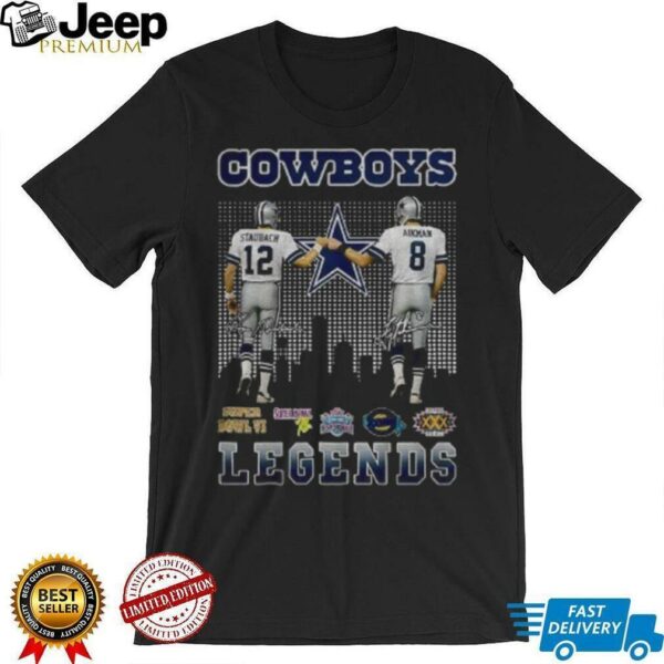 Roger Staubach Troy Aikman Dallas Cowboys Football NFL Cowboys Legends signatures shirt