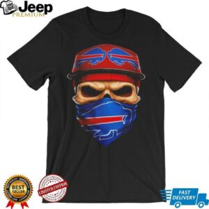 Skull wearing a face scarf Buffalo Bills football shirt Skull wearing a face scarf Buffalo Bills football shirt