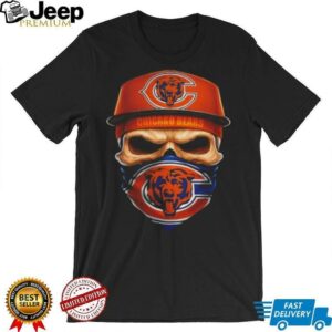 Skull wearing a face scarf Chicago Bears football shirt Skull wearing a face scarf Chicago Bears football shirt