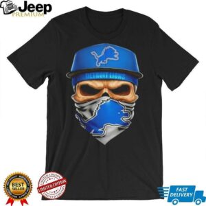 Skull wearing a face scarf Detroit Lions football shirt Skull wearing a face scarf Detroit Lions football shirt