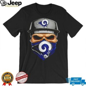 Skull wearing a face scarf Los Angeles Rams football shirt Skull wearing a face scarf Los Angeles Rams football shirt