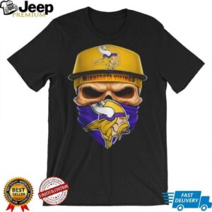 Skull wearing a face scarf Minnesota Vikings football shirt Skull wearing a face scarf Minnesota Vikings football shirt