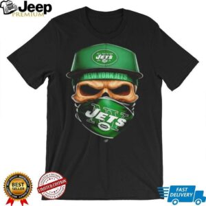 Skull wearing a face scarf New York Jets football shirt Skull wearing a face scarf New York Jets football shirt