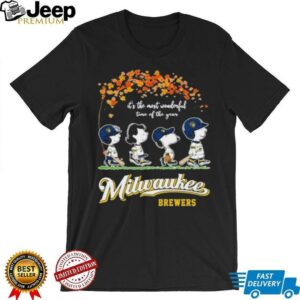 Snoopy The Peanuts Milwaukee Brewers It’s The Most Wonderful Time Of The Year Walking T shirts