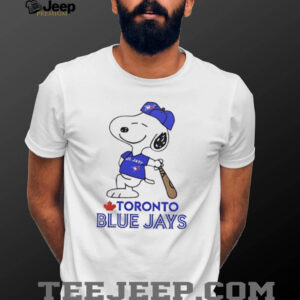 Snoopy in a Toronto Blue Jays baseball logo shirt
