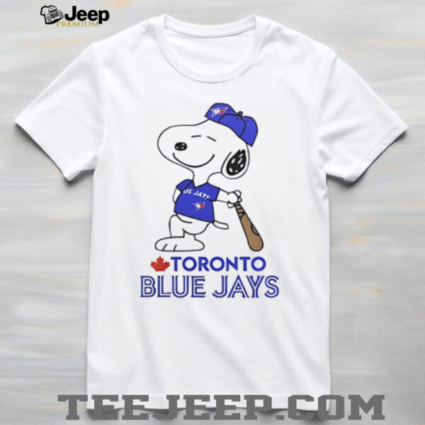 Snoopy in a Toronto Blue Jays baseball logo shirt