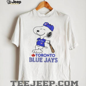 Snoopy in a Toronto Blue Jays baseball logo shirt