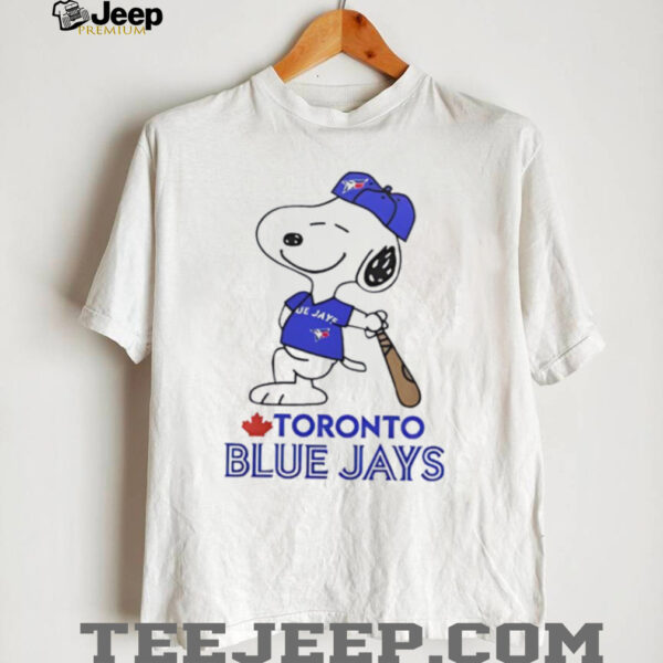 Snoopy in a Toronto Blue Jays baseball logo shirt