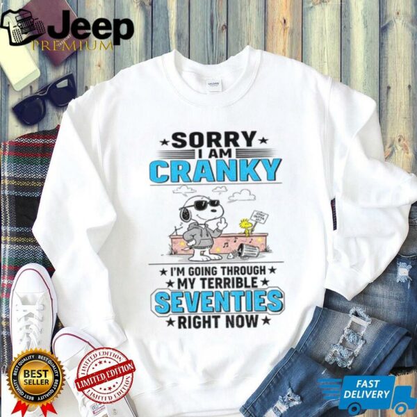 Snoopy sorry I am cranky stay out of it I’m going through my terrible seventies right now shirt