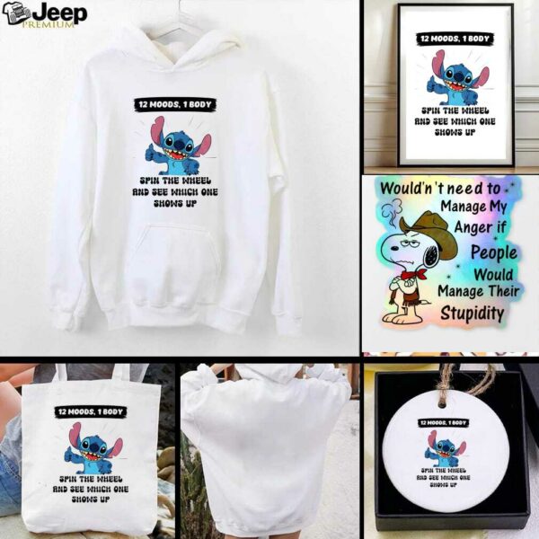 Stitch 12 moods 1 body spin the wheel and see which one shows up t shirt
