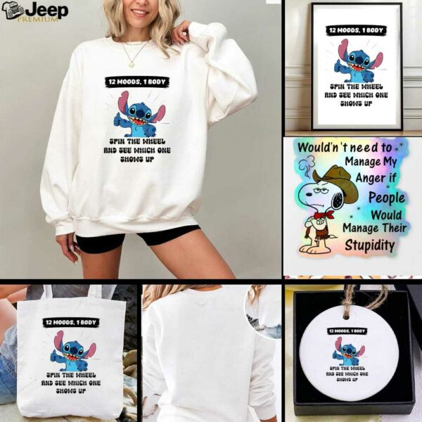 Stitch 12 moods 1 body spin the wheel and see which one shows up t shirt