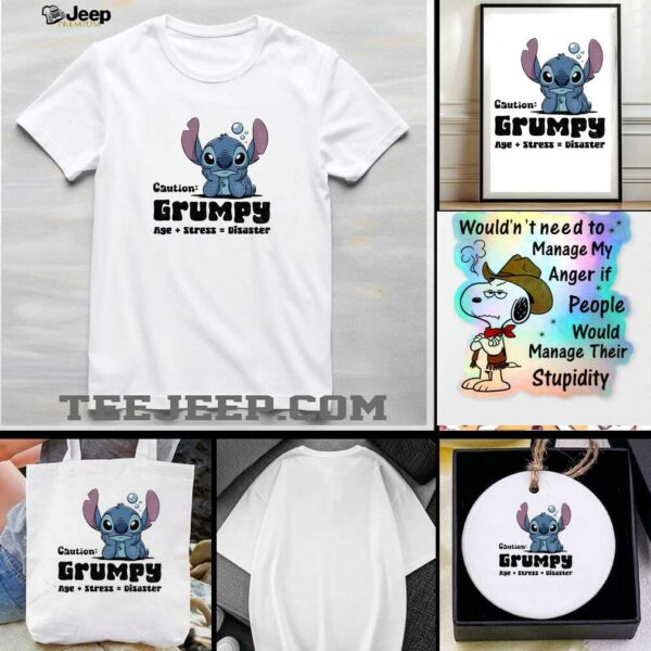 Stitch caution grumpy age stress disaster t shirt