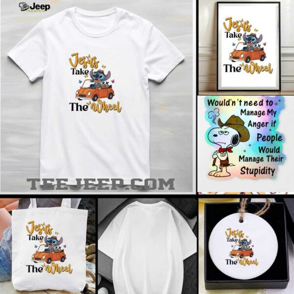 Stitch driving car Jesus take the wheel t shirt