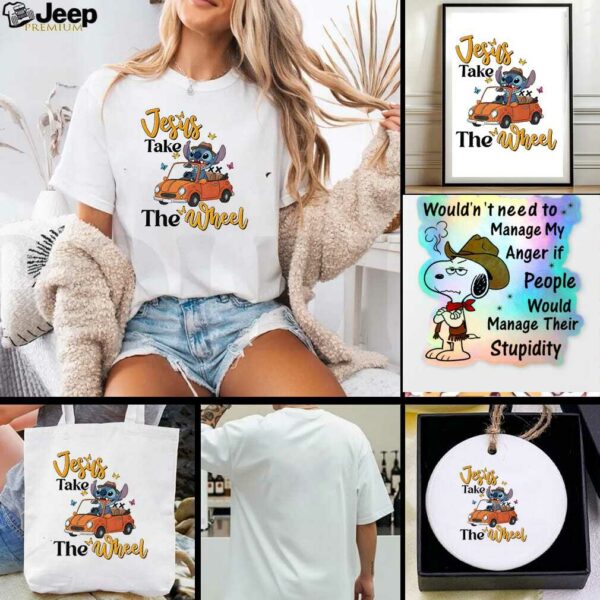 Stitch driving car Jesus take the wheel t shirt