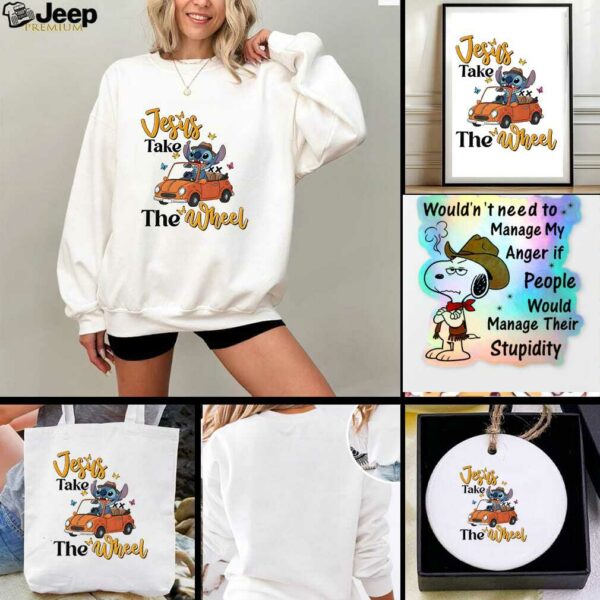 Stitch driving car Jesus take the wheel t shirt