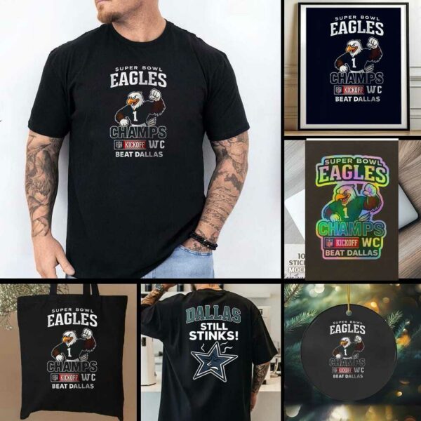 Super Bowl Philadelphia Eagles champs kickoff WC beat Dallas Cowboys still stinks mascot shirt