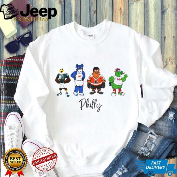 Swoop Franklin the Dog Gritty and Phillie Phanatic Philly mascot shirt