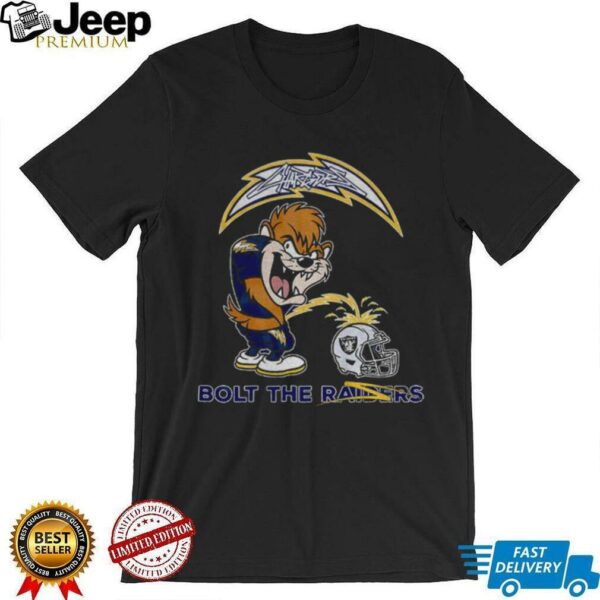 Tasmanian Devil Los Angeles Chargers piss on Las Vegas Raiders helmet Bolts the Raiders shirt