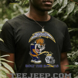 Tasmanian Devil Los Angeles Chargers piss on Las Vegas Raiders helmet Bolts the Raiders shirt