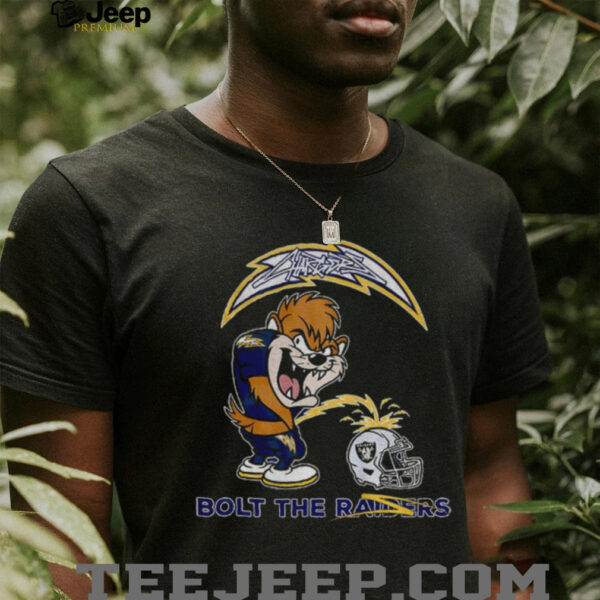 Tasmanian Devil Los Angeles Chargers piss on Las Vegas Raiders helmet Bolts the Raiders shirt