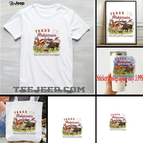 Texas Longhorns vs Arkansas Razorbacks DKR Texas Memorial stadium game day 2025 mascot football shirt