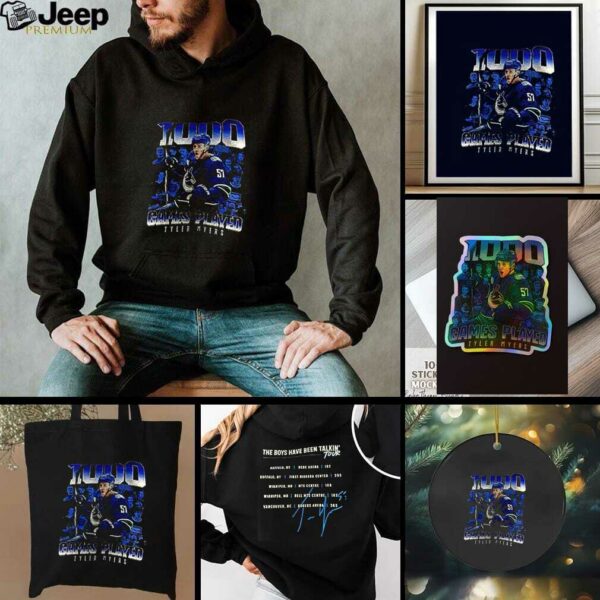 Vancouver Canucks Tyler Myers 1000 games played the boys have been talkin’ tour signature shirt