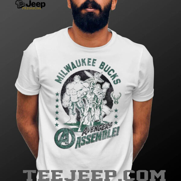 outh White Milwaukee Bucks NBA x Marvel Avengers Squad T Shirt