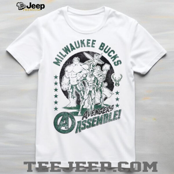 outh White Milwaukee Bucks NBA x Marvel Avengers Squad T Shirt