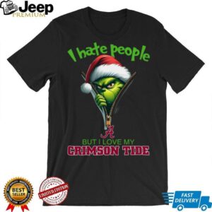 Grinch Santa Hat I Hate People But I Love My Alabama Crimson Tide Christmas Logo Shirt Clothing