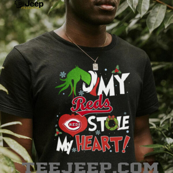 Grinch Hand My Cincinnati Reds Stole My Heart Christmas Shirt