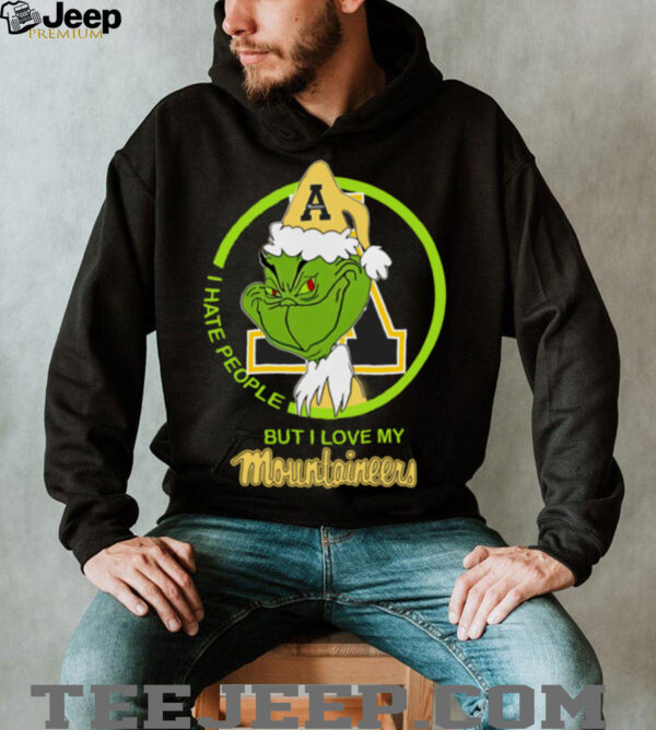 I Hate People But I Love My Appalachian State Mountaineer Grinch With Santa Hat Football Christmas Gift Shirt