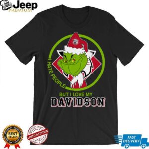 I Hate People But I Love My Davidson Wildcats Grinch With Santa Hat Football Christmas Gift Shirt