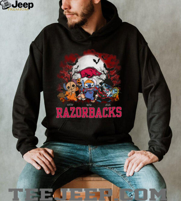 Arkansas Razorbacks Spooky Stitch Halloween Tee – Custom NCAA Football Shirt – Personalized Horror Gift for College Sports Fans