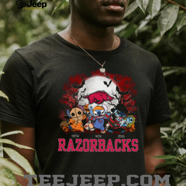 Arkansas Razorbacks Spooky Stitch Halloween Tee – Custom NCAA Football Shirt – Personalized Horror Gift for College Sports Fans