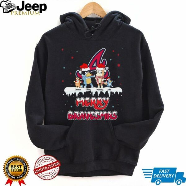 Atlanta Braves Bluey Family Christmas Shirt – Custom MLB Fan Tee – Personalized Name Holiday Matching Outfit Baseball Gift