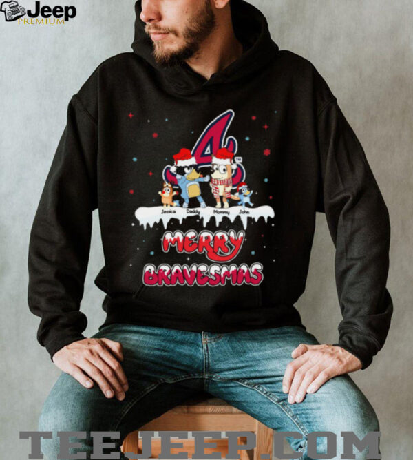 Atlanta Braves Bluey Family Christmas Shirt – Custom MLB Fan Tee – Personalized Name Holiday Matching Outfit Baseball Gift