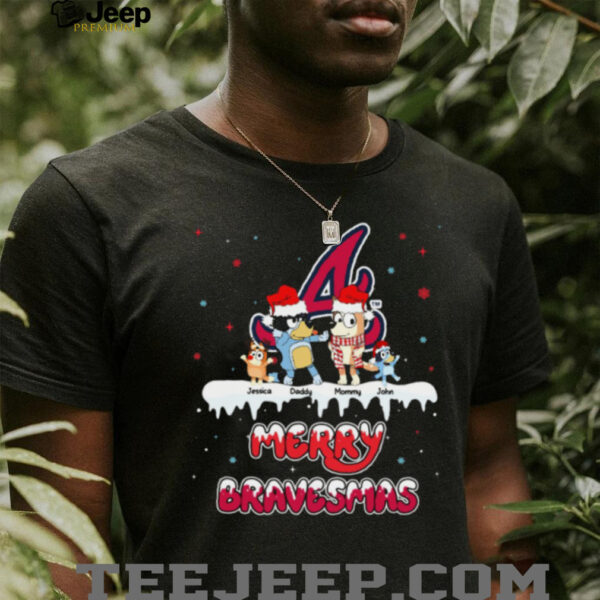 Atlanta Braves Bluey Family Christmas Shirt – Custom MLB Fan Tee – Personalized Name Holiday Matching Outfit Baseball Gift