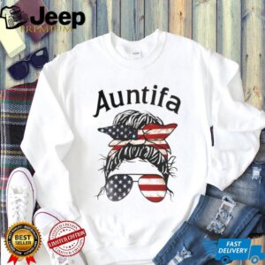 Auntifa messy bun American flag shirt