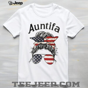 Auntifa messy bun American flag shirt