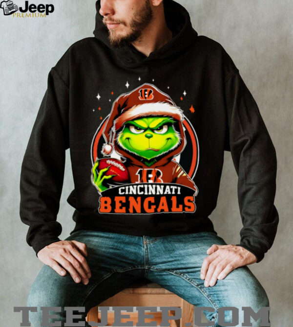 Bengals X Grinch Santa Hat Hold Bowl Merry Christmas Shirt