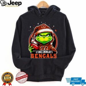 Bengals X Grinch Santa Hat Hold Bowl Merry Christmas Shirt