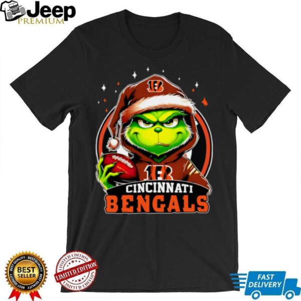 Bengals X Grinch Santa Hat Hold Bowl Merry Christmas Shirt