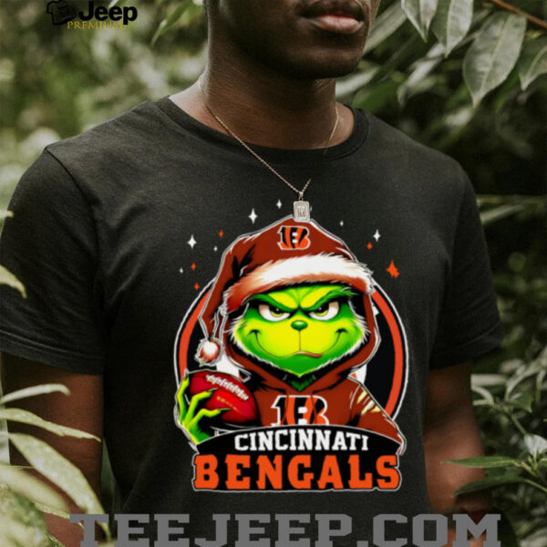 Bengals X Grinch Santa Hat Hold Bowl Merry Christmas Shirt