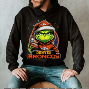 Broncos X Grinch Santa Hat Hold Bowl Merry Christmas Shirt
