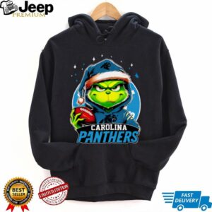 Carolina X Grinch Santa Hat Hold Bowl Merry Christmas Shirt